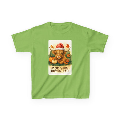 Moo-ving Through Fall Highland Cow Kids Tee