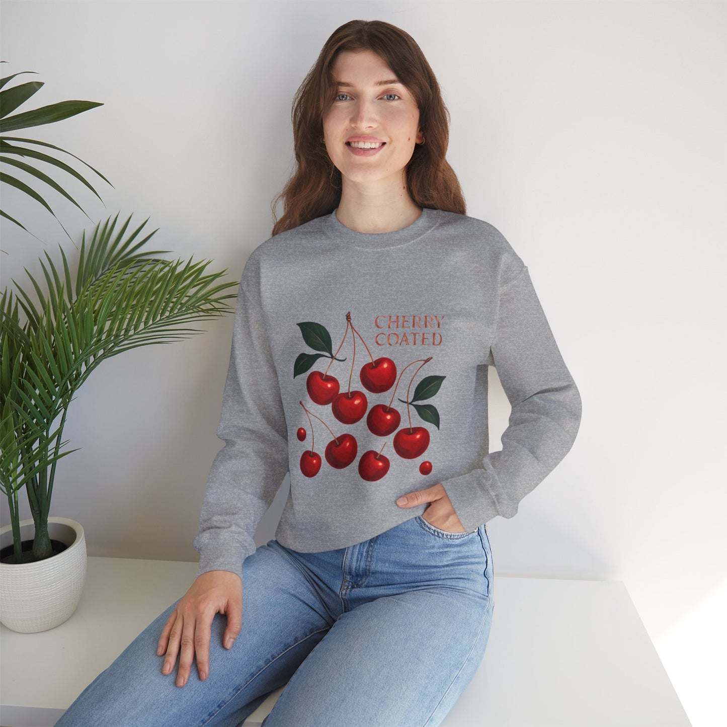 Cherry Coated Crewneck Sweatshirt — Retro Cherry Graphic Pullover