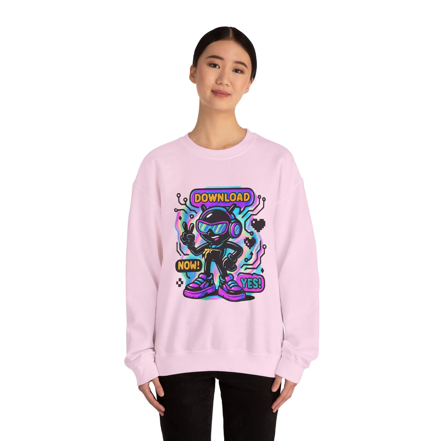 Retro Cyber Alien 'Download Now! Yes!' Crewneck Sweatshirt
