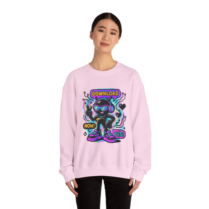 Retro Cyber Alien 'Download Now! Yes!' Crewneck Sweatshirt