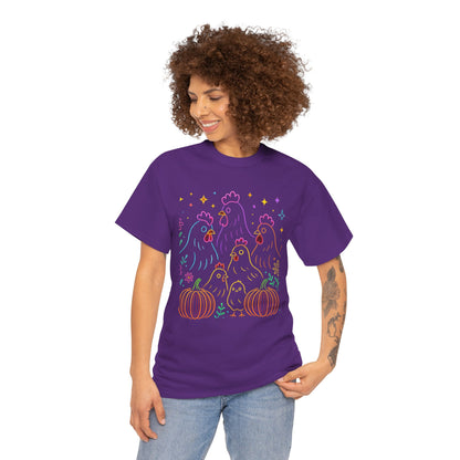 🌻 Autumn Chickens & Pumpkins Tee – Colorful Farm Harvest Shirt