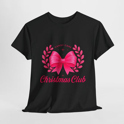 Christmas Tee with Pink Bow and Candy Cane Christmas Club Text