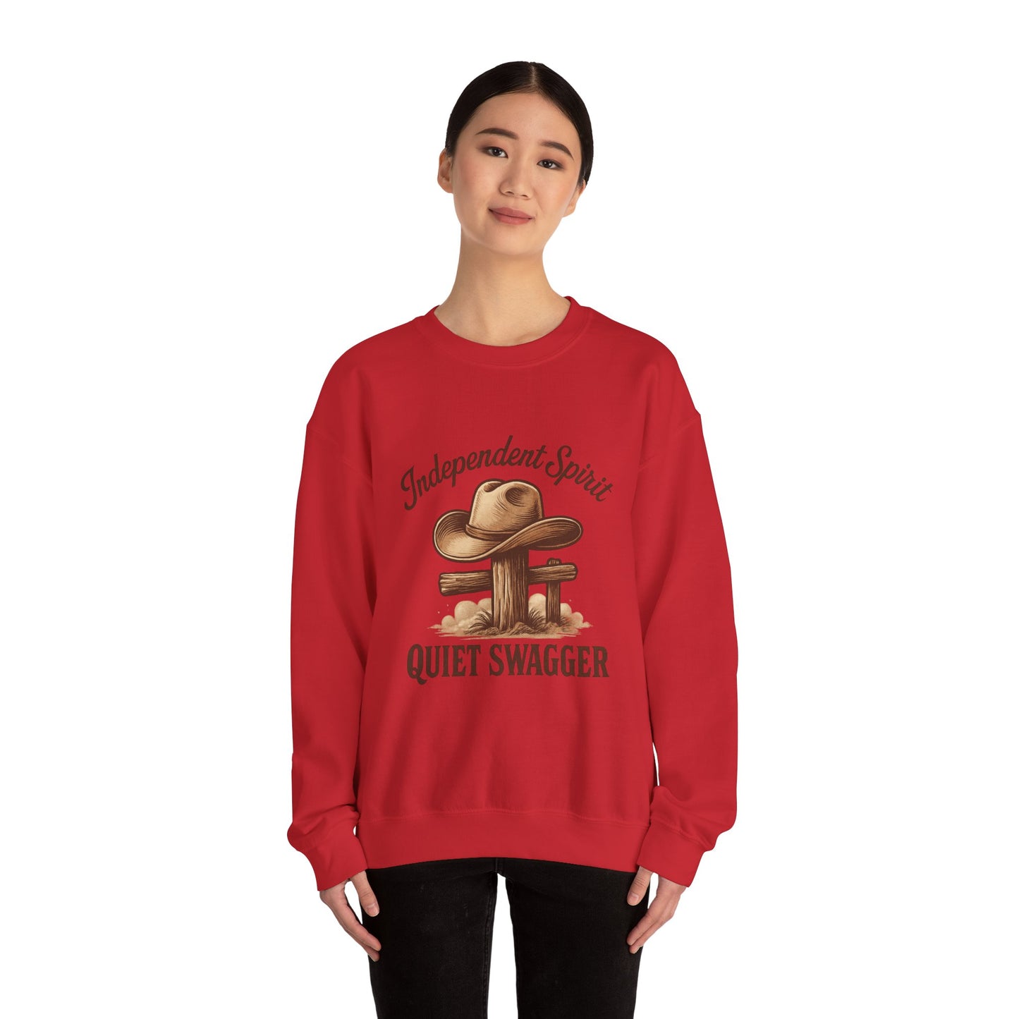 Crewneck Sweatshirt — "Independent Spirit, Quiet Swagger" Western Hat Graphic
