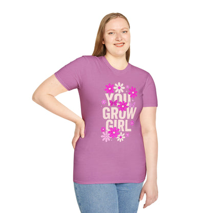 Floral Grow Girl T-Shirt, Cute Graphic Tee, Gift for Plant Lovers, Spring Fashion, Nature Lover Apparel
