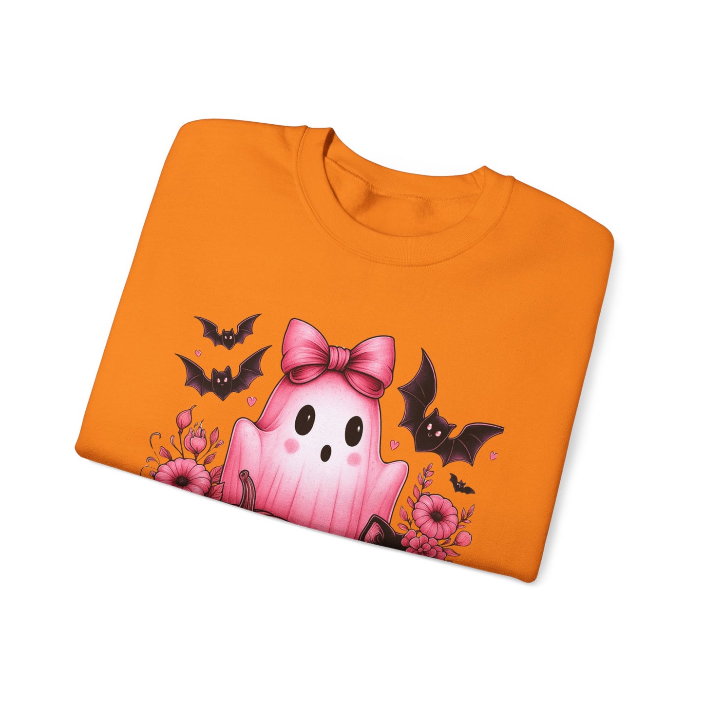 Pink Ghost & Pumpkin Halloween Crewneck Sweatshirt