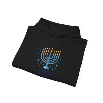 Hanukkah Menorah Hoodie - "Celebrate the Light" Holiday Sweatshirt