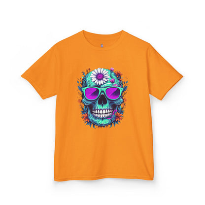 Vibrant Skull Youth Tee, Colorful T-Shirt for Festivals, Birthday Gift, Summer Wear, Unique Graphic Tee