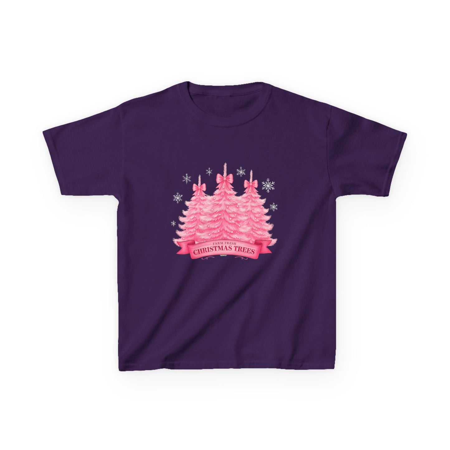 Pink Farm Fresh Christmas Tree Dino Tee - Kids Holiday Shirt