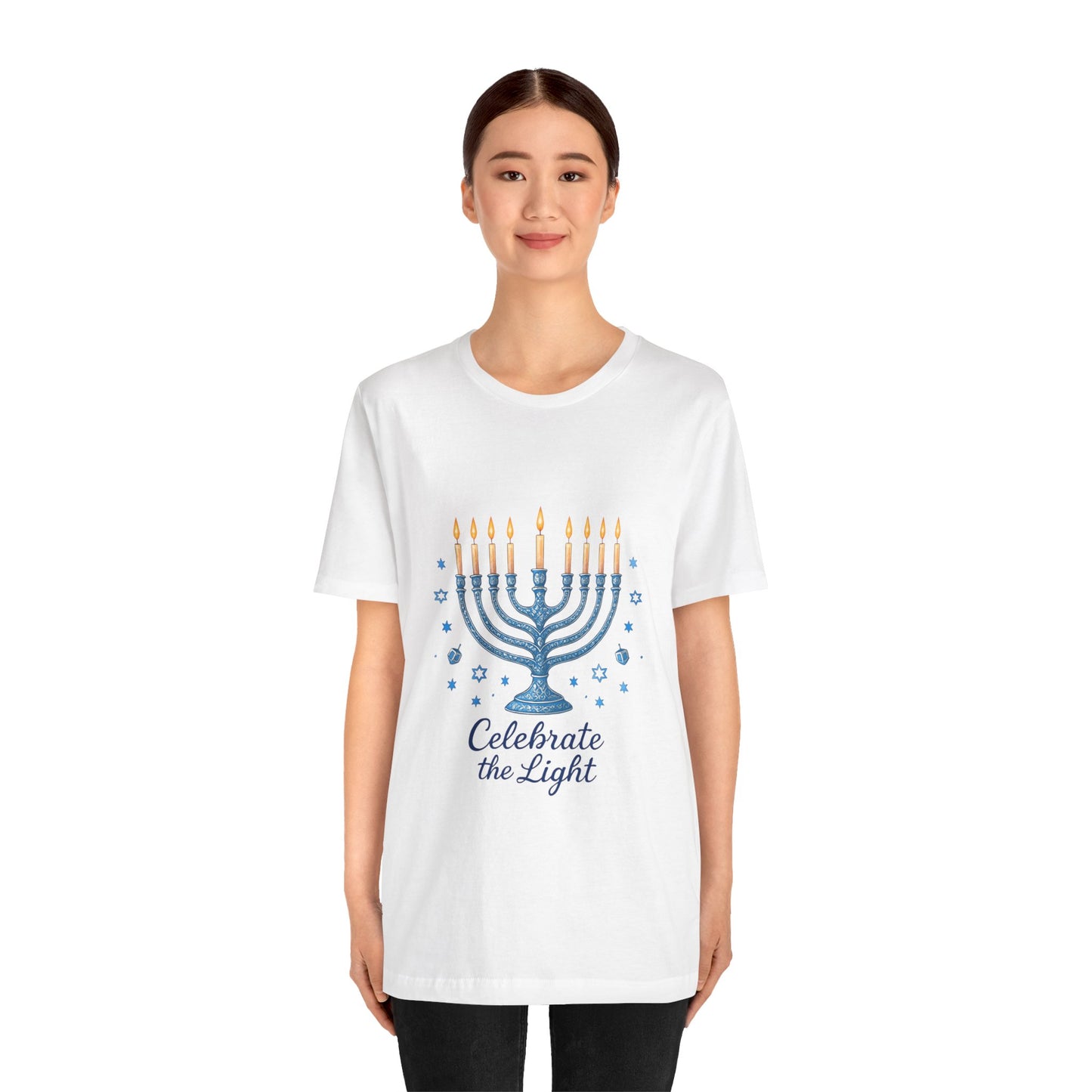 Hanukkah Menorah Tee — "Celebrate the Light" Holiday T‑Shirt
