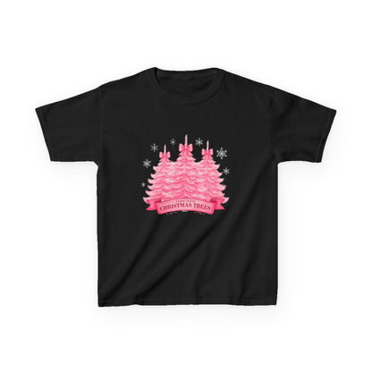 Pink Farm Fresh Christmas Tree Dino Tee - Kids Holiday Shirt