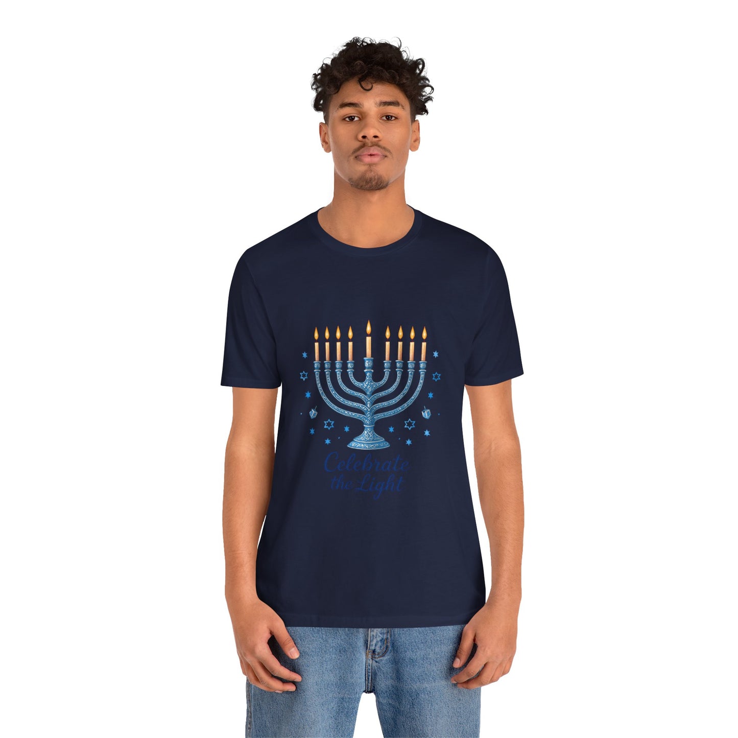 Hanukkah Menorah Tee — "Celebrate the Light" Holiday T‑Shirt
