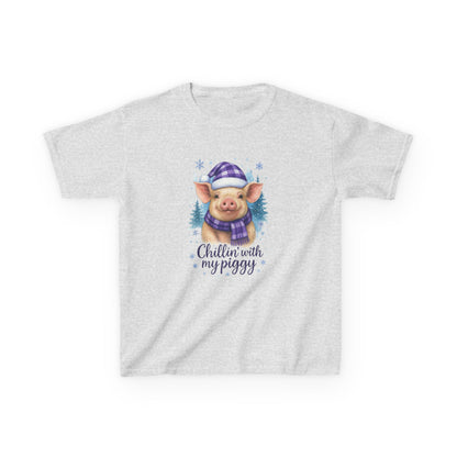 Chillin' Piggy Dino Christmas Tee - Kids Holiday Shirt
