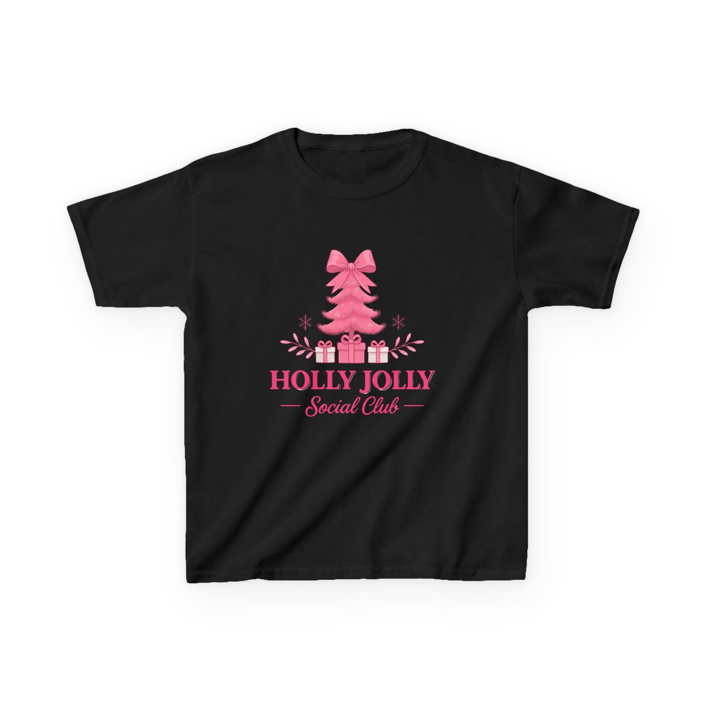 Holly Jolly Dino Christmas Tee - Pink Holiday Kids Shirt
