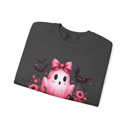 Pink Ghost & Pumpkin Halloween Crewneck Sweatshirt