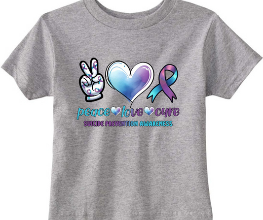 Peace Love Cure Suicide Awareness Kid T-Shirt