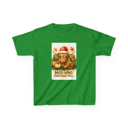 Moo-ving Through Fall Highland Cow Kids Tee