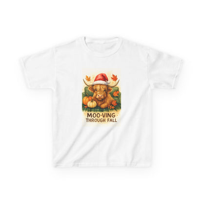 Moo-ving Through Fall Highland Cow Kids Tee