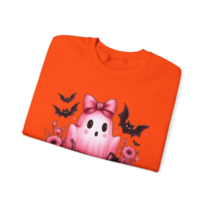 Pink Ghost & Pumpkin Halloween Crewneck Sweatshirt