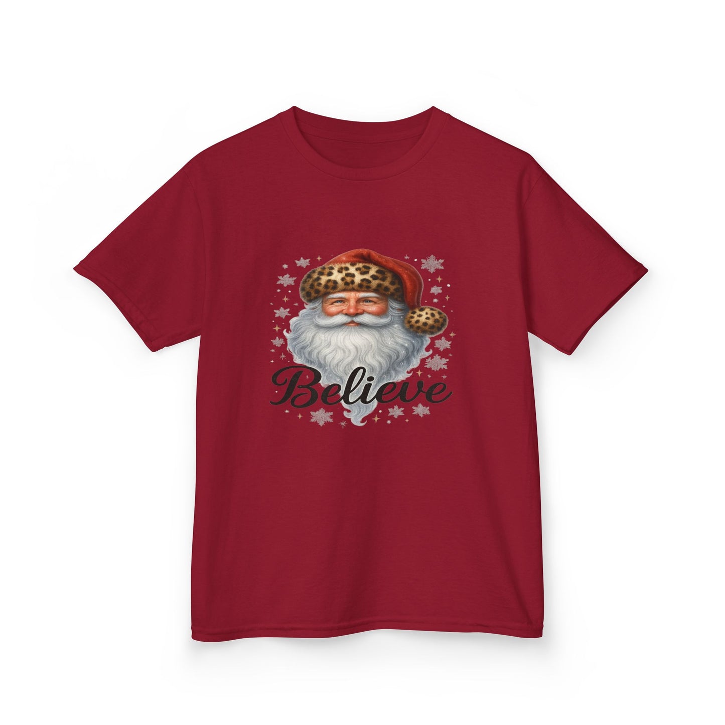 Leopard Print Santa 'Believe' Kids Christmas Tee