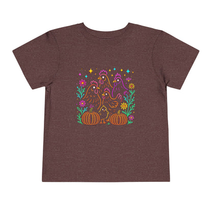 Toddler Halloween Tee - Playful Chickens & Pumpkins Design