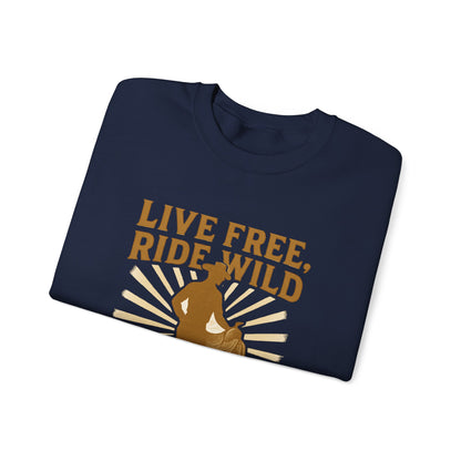 Ride On Sweatshirt — "Live Free, Ride Wild" Cowboy Western Crewneck