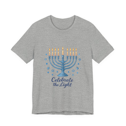 Hanukkah Menorah Tee — "Celebrate the Light" Holiday T‑Shirt
