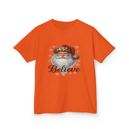 Leopard Print Santa 'Believe' Kids Christmas Tee