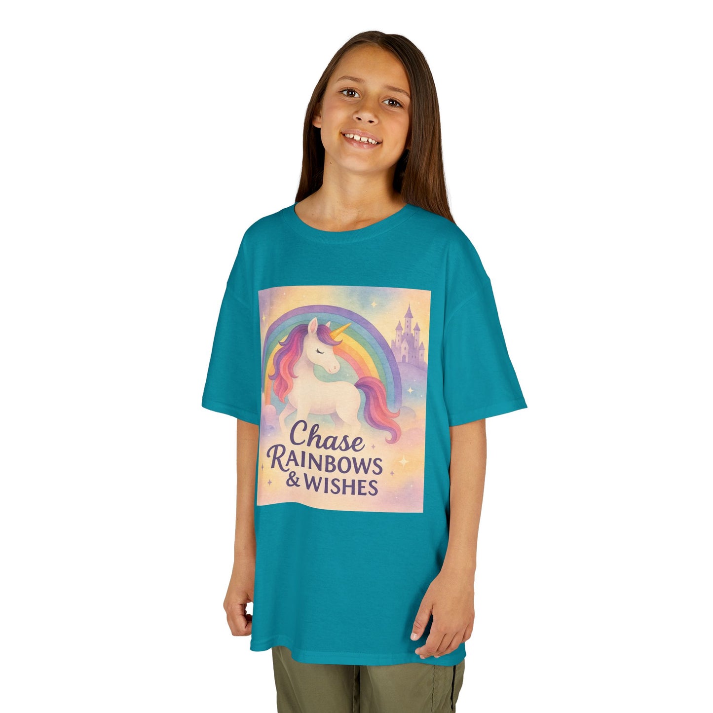 Chase Rainbows & Wishes Unicorn Kids Tee, Magical T-Shirt, Birthday Gift for Kids, Unicorn Lover Apparel, Playful Cotton Tee