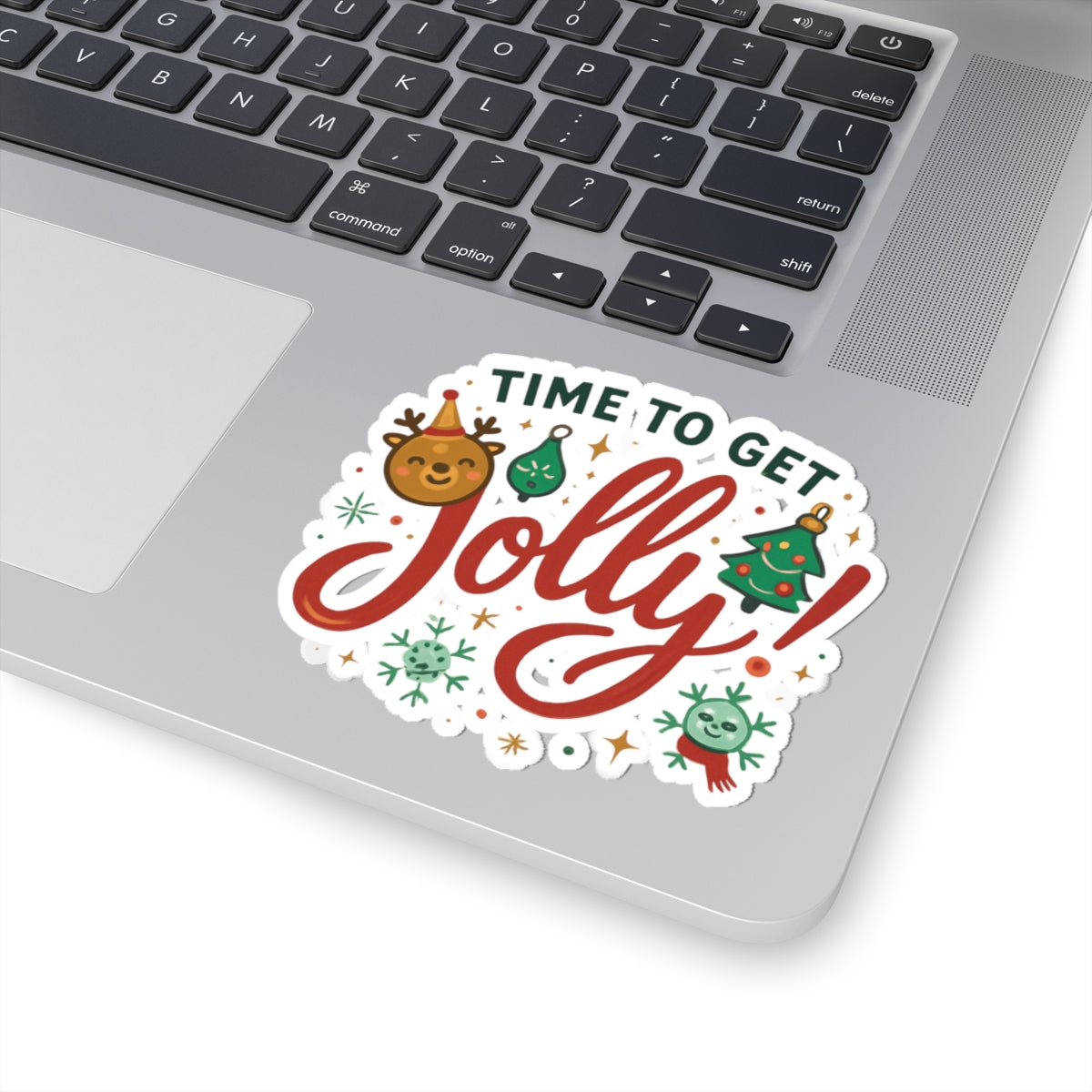 Time to Get Jolly! Christmas Kiss-Cut Sticker — Holiday Reindeer & Tree Decal
