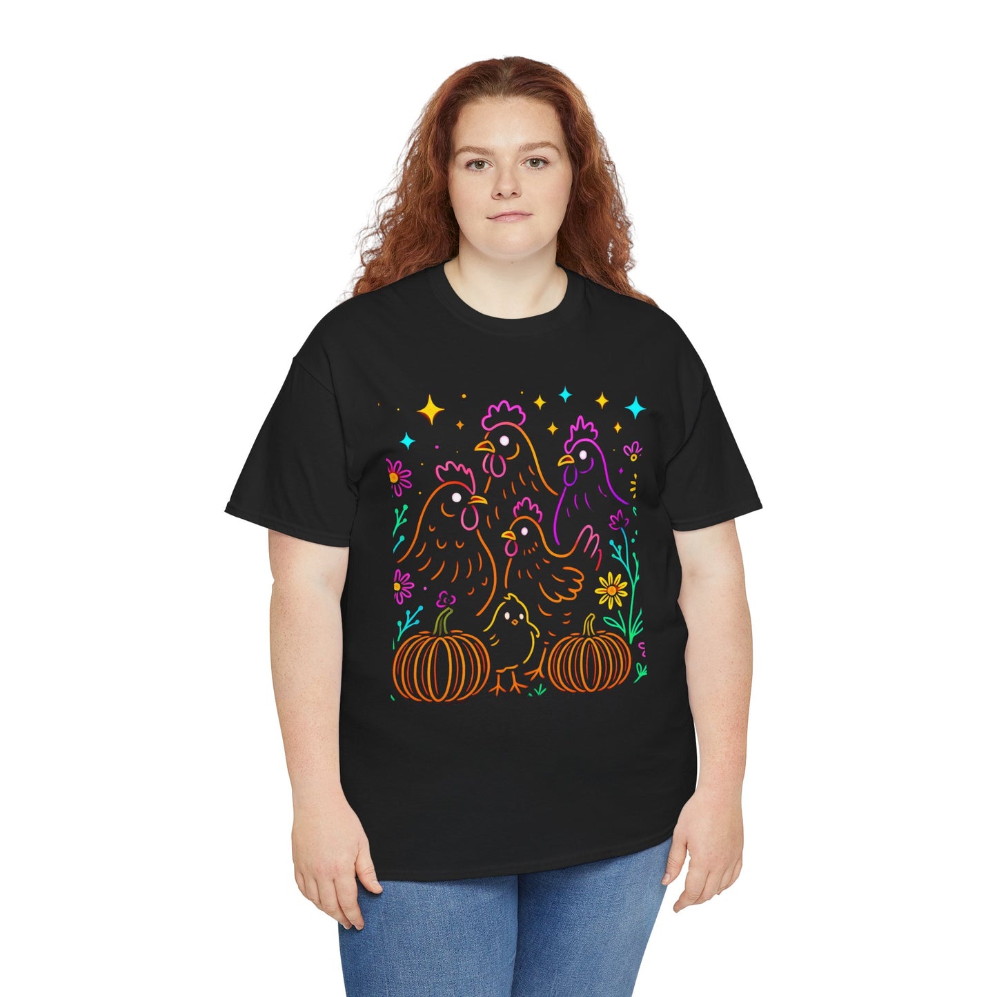 Autumn Glow Chicken Tee – Colorful Farmhouse Pumpkin Shirt