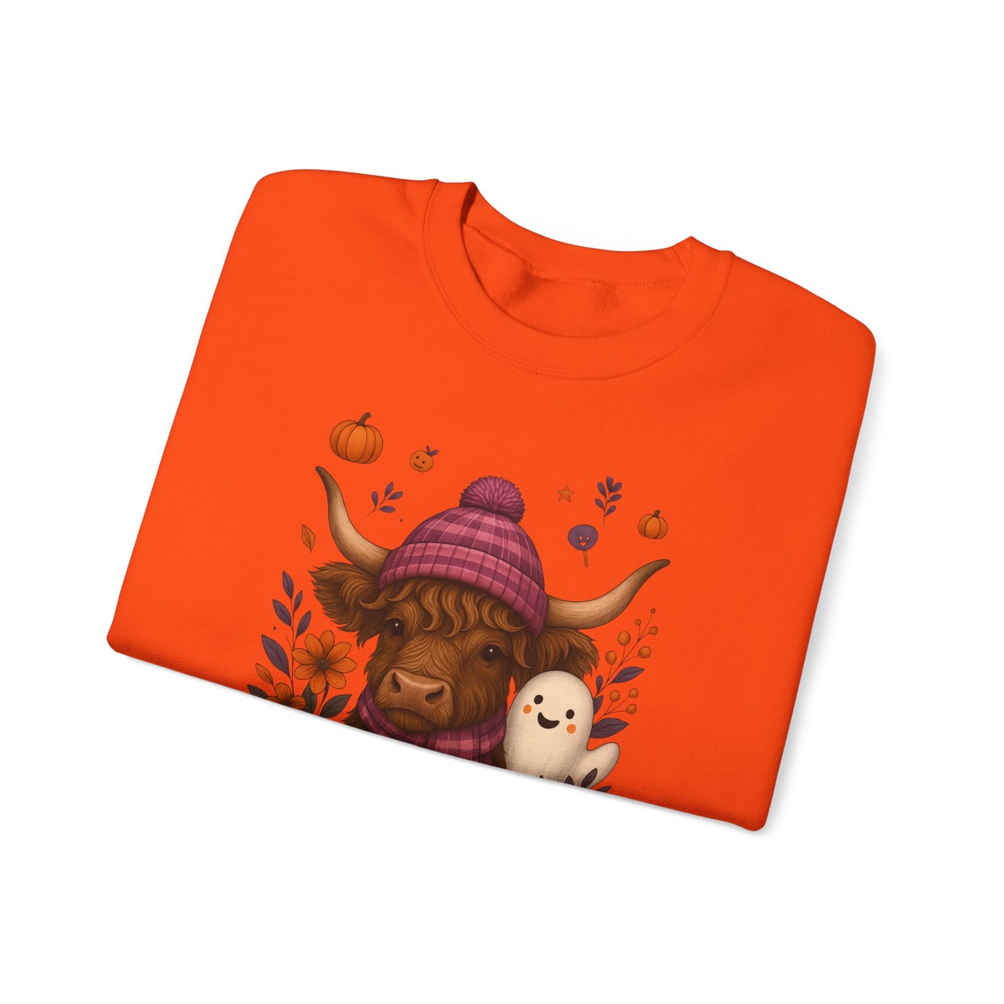 Highland Cow & Ghost Halloween Crewneck Sweatshirt