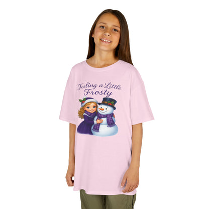 Kids Heavy Cotton™ Tee, Feeling a Little Frosty T-Shirt, Winter Tee, Holiday Gift for Kids, Cute Snowman Shirt, Fun Winter Apparel
