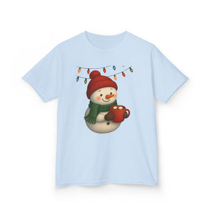 Snowman Dino Hot Chocolate Kids Christmas Tee