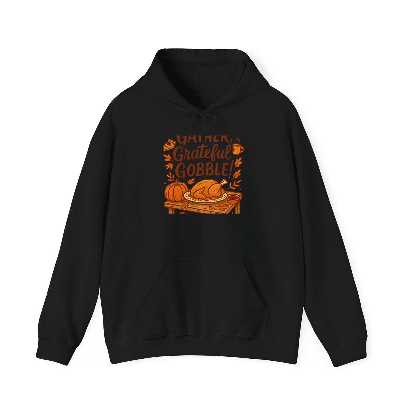 Thankful Grateful Gobble Thanksgiving Hoodie — Cozy Fall Turkey Sweatshirt