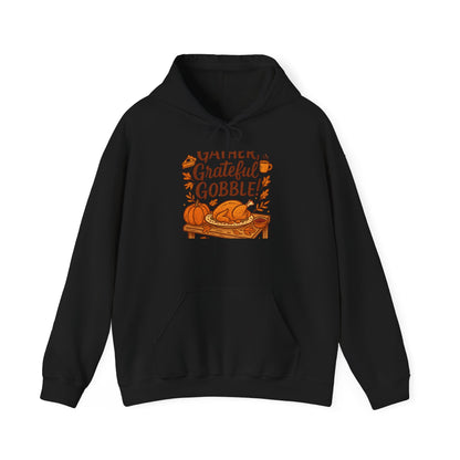 Thankful Grateful Gobble Thanksgiving Hoodie — Cozy Fall Turkey Sweatshirt