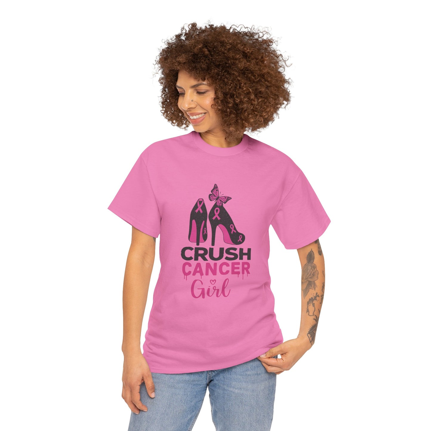 Crush Cancer Girl Tee: High Heels, Pink Ribbon, Hope