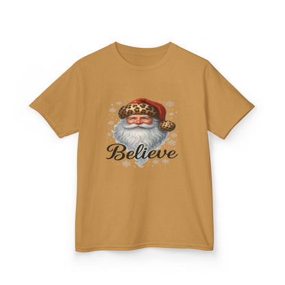 Leopard Print Santa 'Believe' Kids Christmas Tee