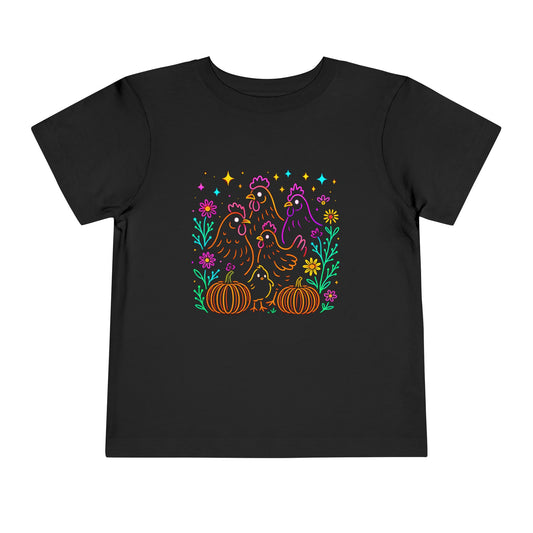 Toddler Halloween Tee - Playful Chickens & Pumpkins Design