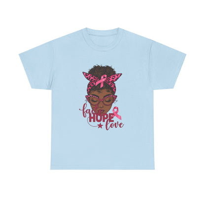 Hope Love Faith Black Woman Pink Ribbon Tee