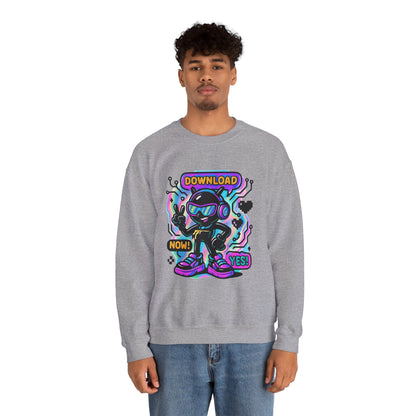Retro Cyber Alien 'Download Now! Yes!' Crewneck Sweatshirt