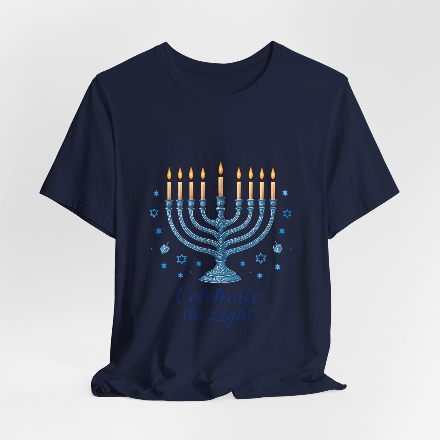 Hanukkah Menorah Tee — "Celebrate the Light" Holiday T‑Shirt