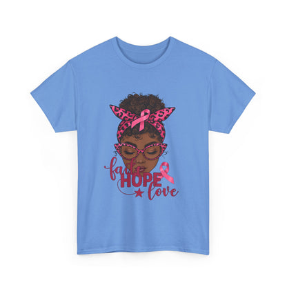 Hope Love Faith Black Woman Pink Ribbon Tee