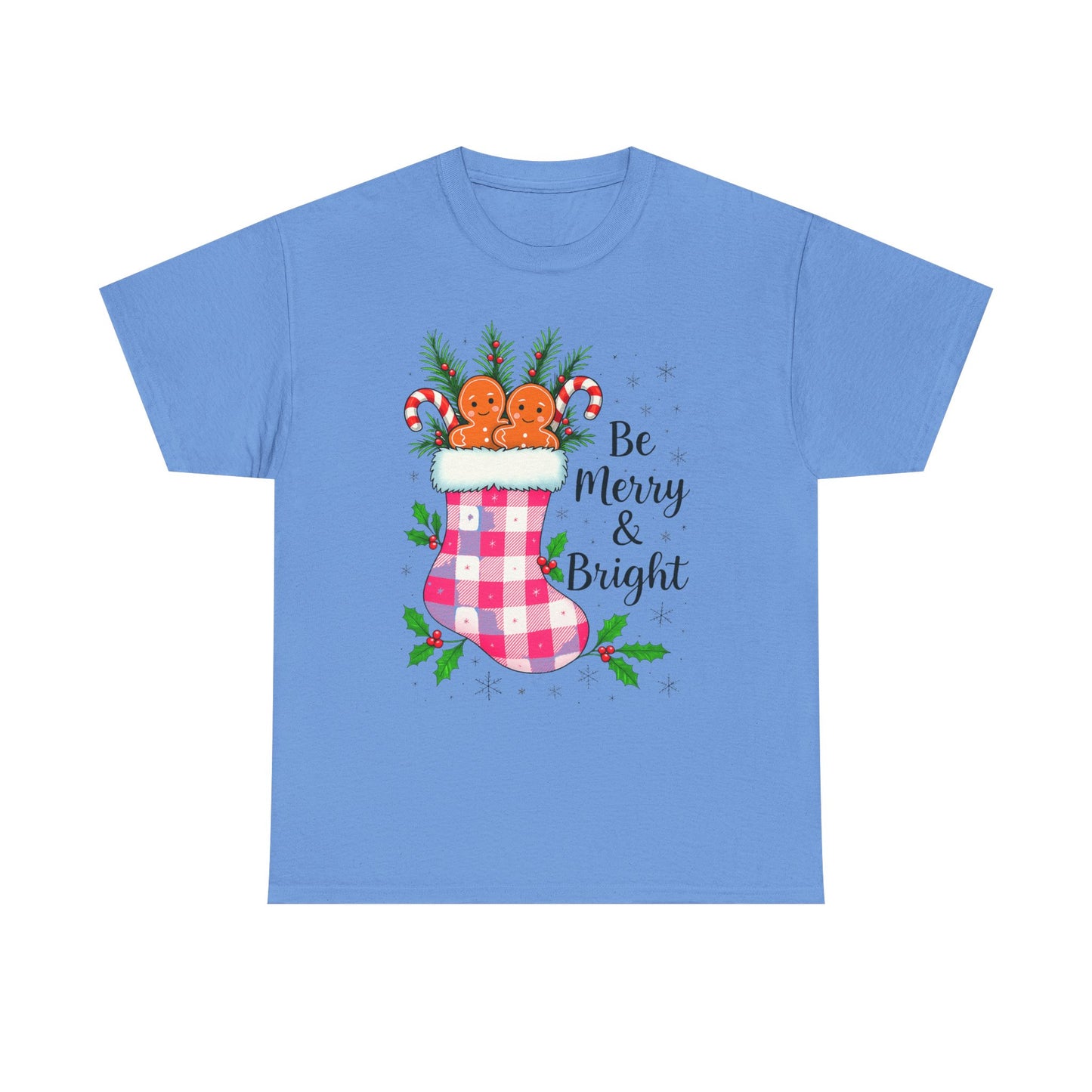 Pink Gingham Stocking Christmas Tee - Be Merry & Bright