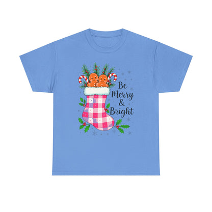 Pink Gingham Stocking Christmas Tee - Be Merry & Bright