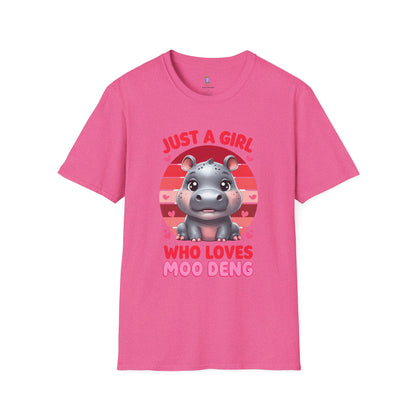 Just a Girl Who Loves Moo Deng Unisex Softstyle T-Shirt | Cute Hippo Tee, Animal Lover Shirt, Gift for Kids, Summer Wear, Birthday Present