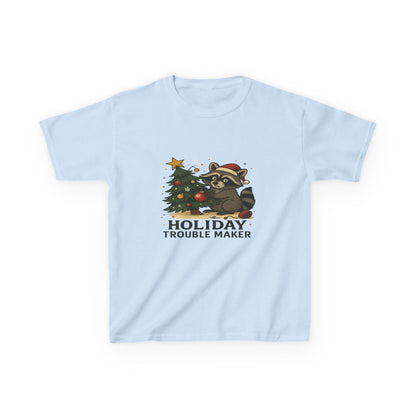 Holiday Trouble Maker Raccoon Christmas Kids Tee