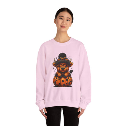Halloween Cow Calf in Pumpkin Crewneck Sweatshirt