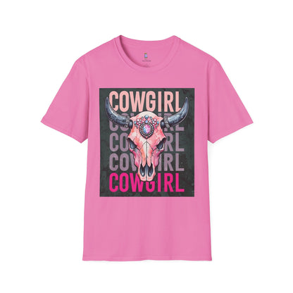Cowgirl Skull Graphic T-Shirt, Western Fashion Tee, Unisex Cowboy Shirt, Boho Style Wear, Gift for Cowgirls, Casual Outing Top