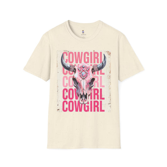 Cowgirl Skull Graphic Tee, Unisex Softstyle T-Shirt, Western Style Shirt, Gift for Cowgirls, Country Music Lover Shirt, Rodeo Outfit