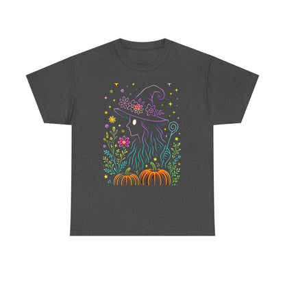 🌙 Whimsical Witch Cat Tee – Magical Halloween Pumpkin Shirt